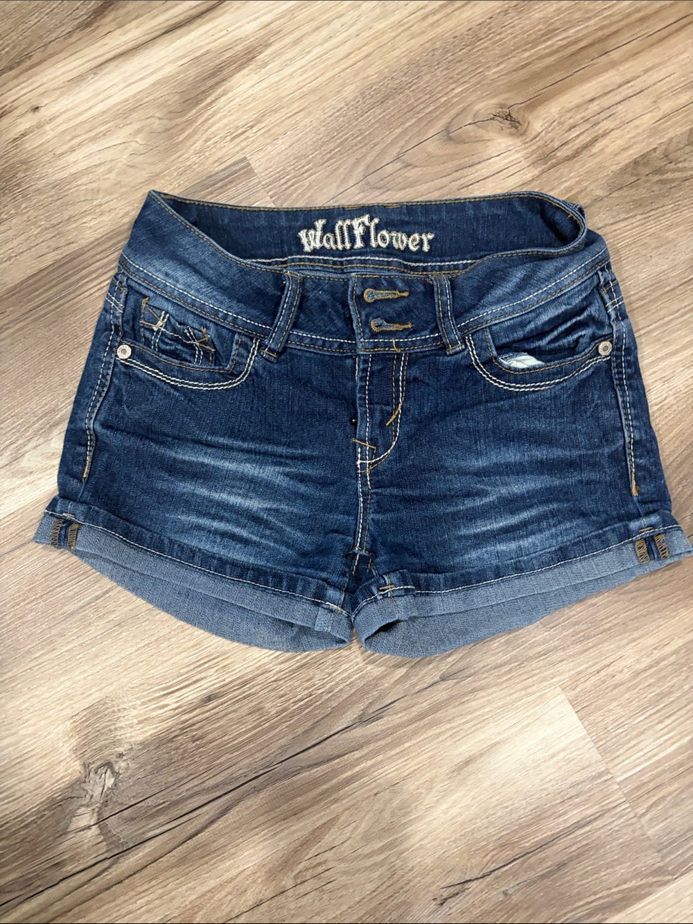 Wallflower Dark Blue Rolled Cuff Denim Shorts